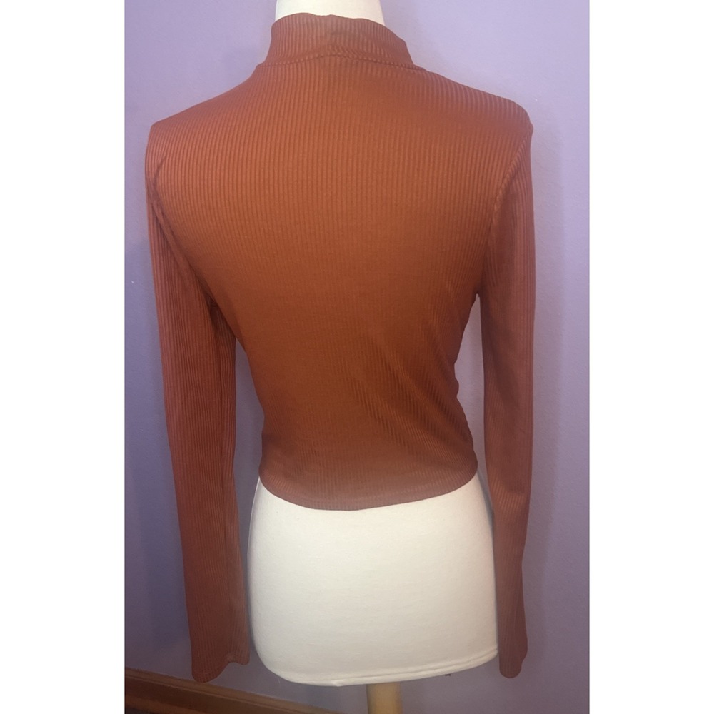 January 7 Rust Ribbed L/S Top Keyhole Cutout Ruched Drawstring Y2K Large - Picture 4 of 5